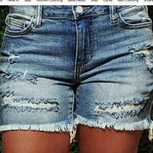 Women's Distressed Frayed Edge Stretch Denim Shorts Size Large 8/10